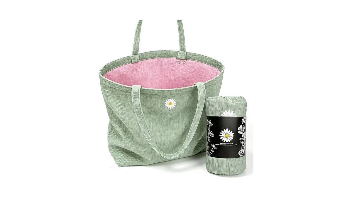 Cyd Vacation Tote Bag For Women, Reversible Pink Green Beach