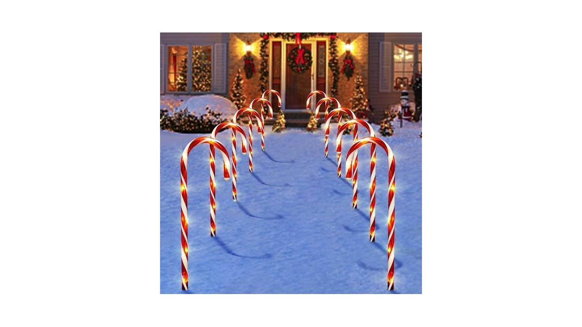 Solar Candy Cane Lights, 21 Inch Red Christmas Yard Decorations