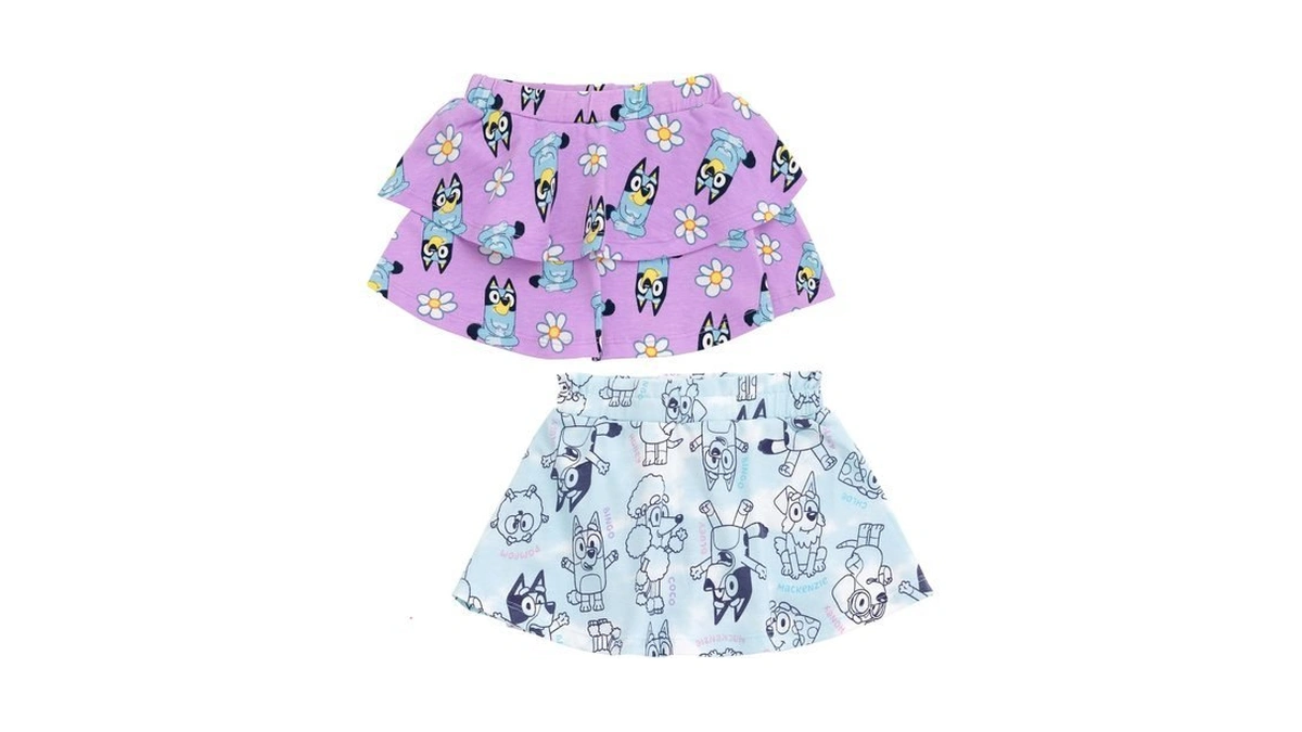Bluey Bingo Coco Floral Big Girls 2 Pack Skorts Purple/blue