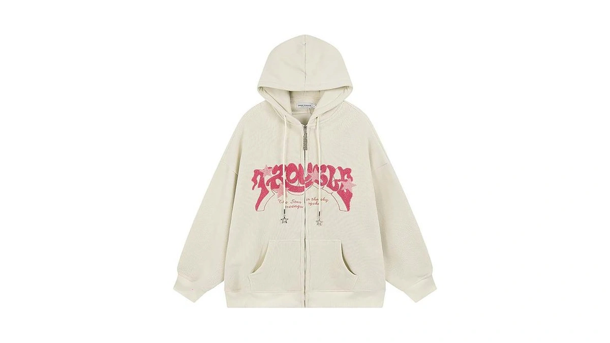Sumleno Y2k Zip Up Hoodie Letter Print Star Graphic Grunge