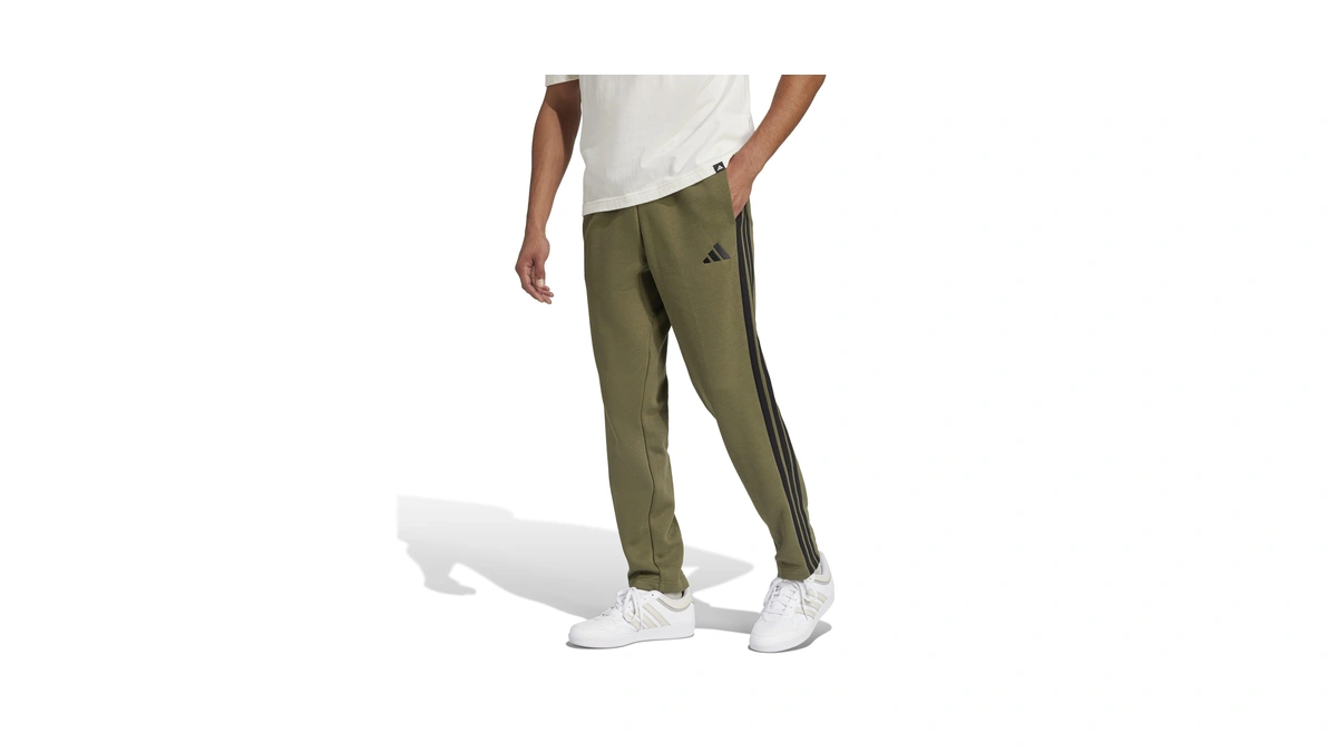Adidas Mens Essentials 3-stripes Fleece Sportswear Pants, Olive Strata/black, Xx-small