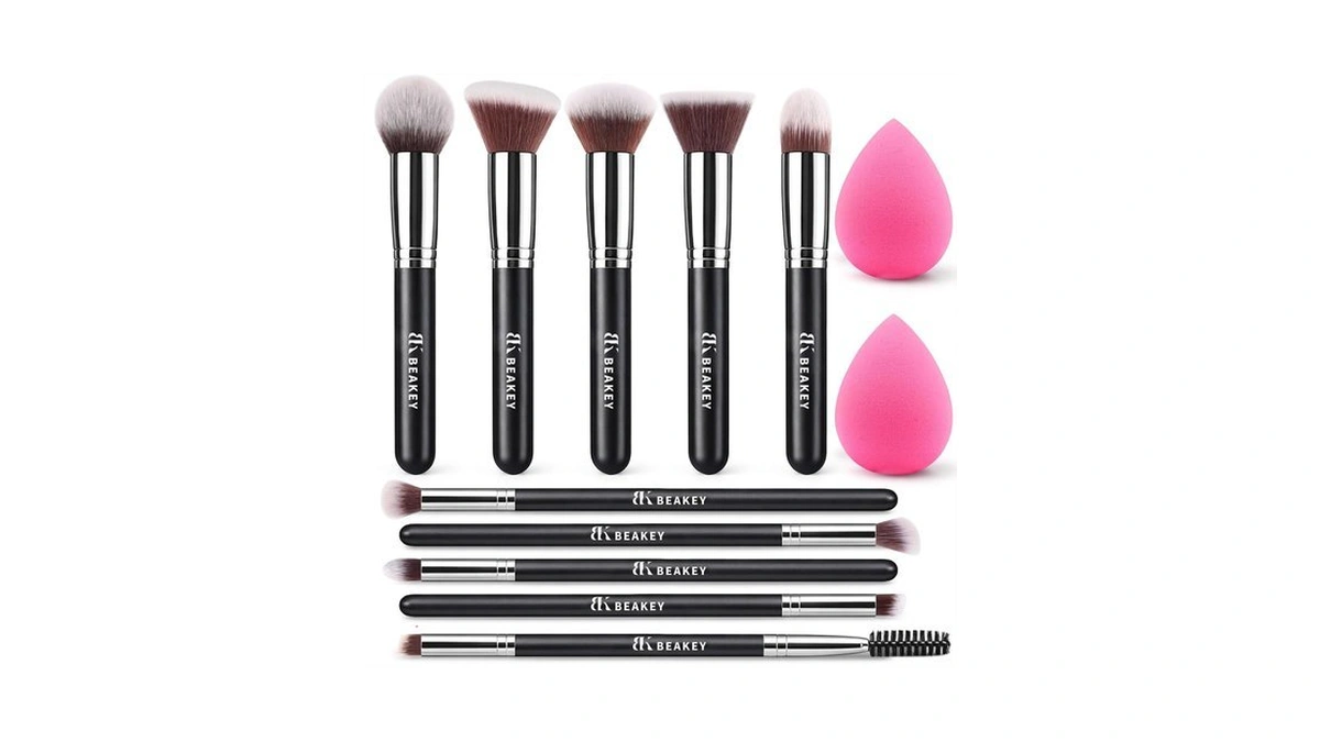 Beakey Makeup Brushes Set With 2 Blending Sponges,10 Brush Face