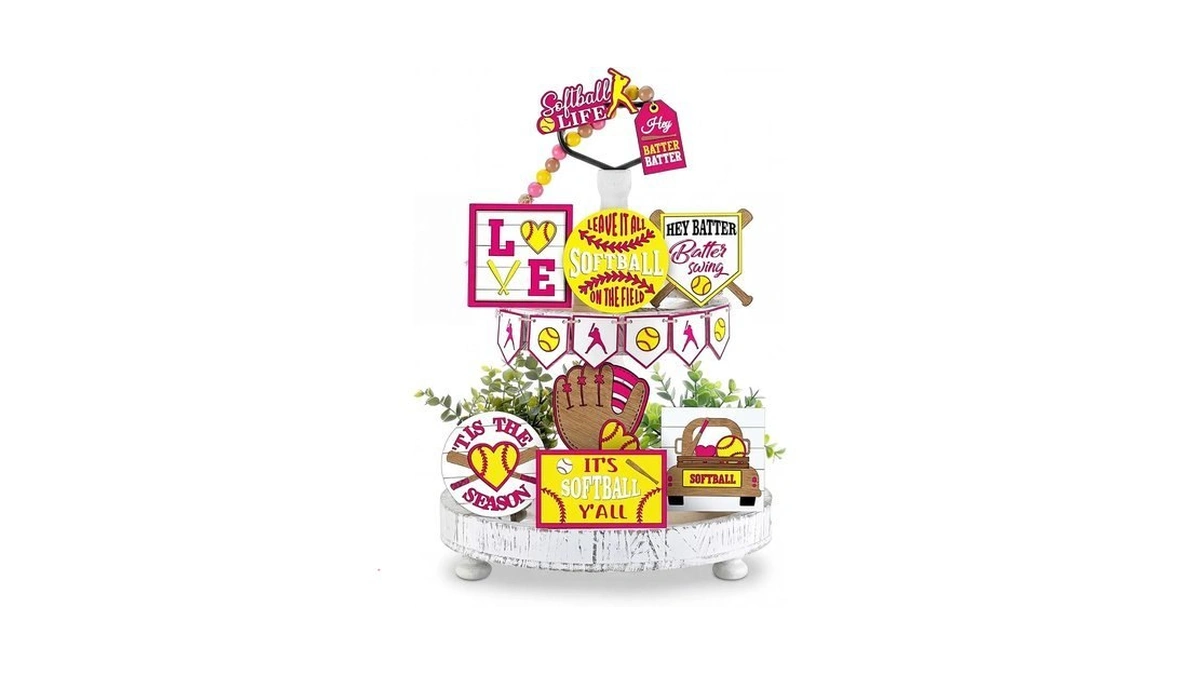 Fairysandy 13 Pcs Softball Tiered Tray Decor Softball Birthday Party