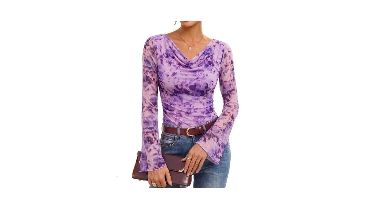 Grace Karin Women Boho Mesh Blouse Dressy Cowl Neck Top