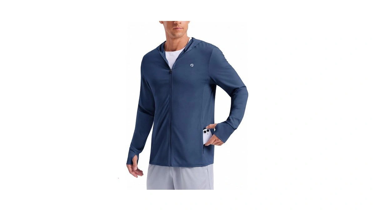 Pinspark Mens Upf50+ Full Zip Up Hoodies Lightweight Sun Protection
