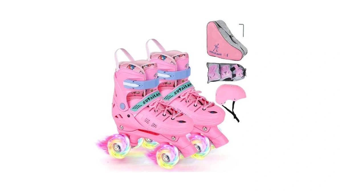 Vezlopus Roller Skates, Adjustable Pink Roller Skates With Light Up