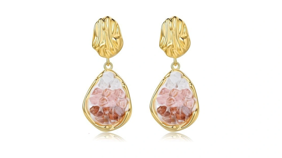 Sixfox Crystal Earrings For Women, 14k Gold Plated Drop Earrings