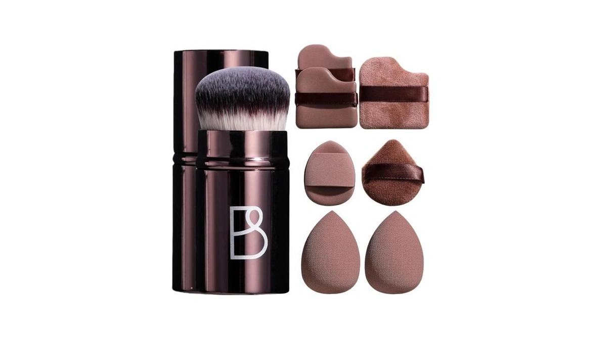 Bs-mall Kabuki Brush Makeup Sponge Set 8 Pcs With Foundation