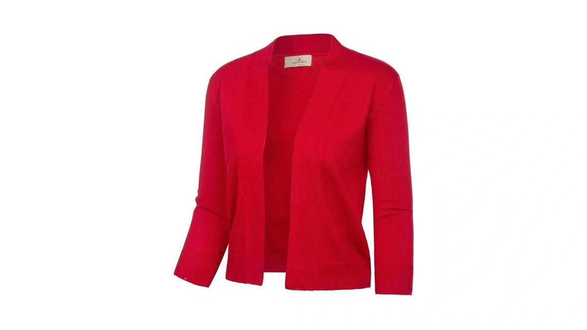 Grace Karin Womens 3/4 Sleeve Red Knit Cropped Cardigan Sweaters