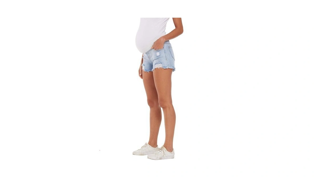 V Vocni Maternity Jean Shorts Ripped Frayed Underbelly Denim Blue