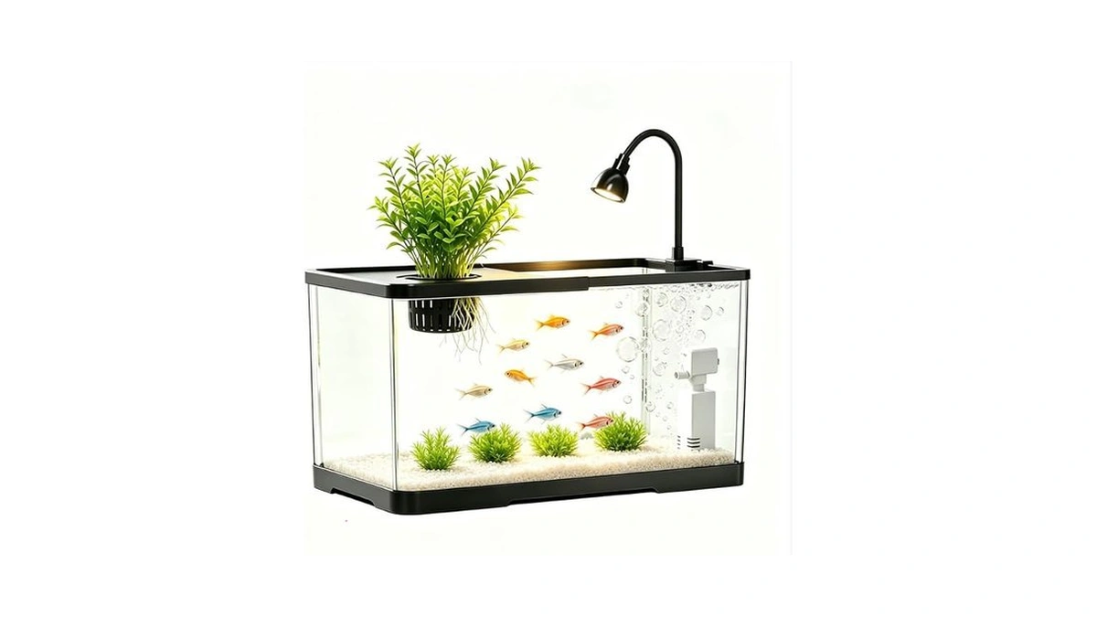 Tailwag Fable 2 Gallon Hydroponic Fish Tank, Small Desktop Aquarium