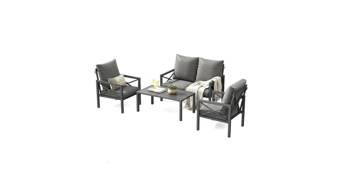 Wentum 4 Piece Outdoor Patio Furniture Sets, Heavy Duty Metal