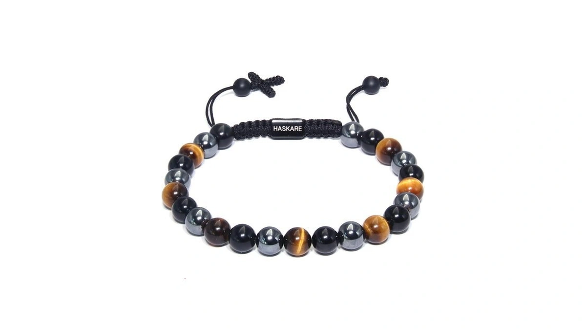Haskare Triple Protection Beaded Bracelet For Men, Tiger Eye Black