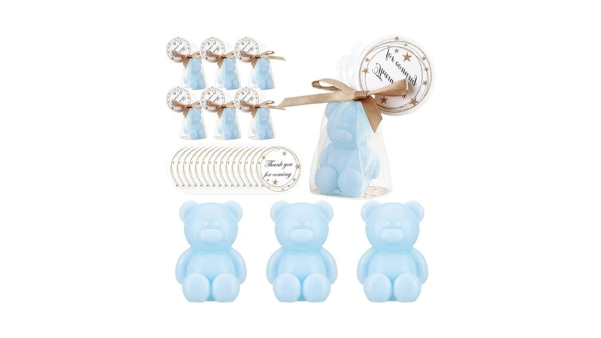 Leelosp 20 Set Small Bear Soaps Baby Shower Favors,blue