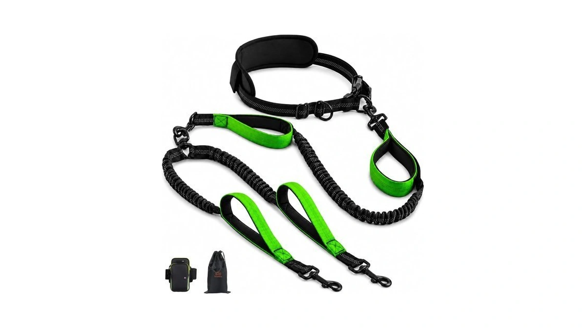 Hands Free Double Dog Leash, 4 Reflective Padded Handles, Adjustable