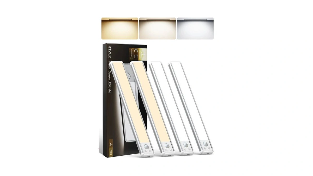 Ezvalo 4-pack Under Cabinet Lighting, 12-inch Motion Sensor Light, 2400mah