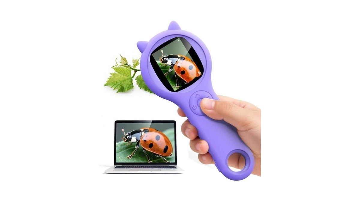 Ashfly Kids Microscope, 500x Digital Magnifying Glass, Stem Toy, Purple