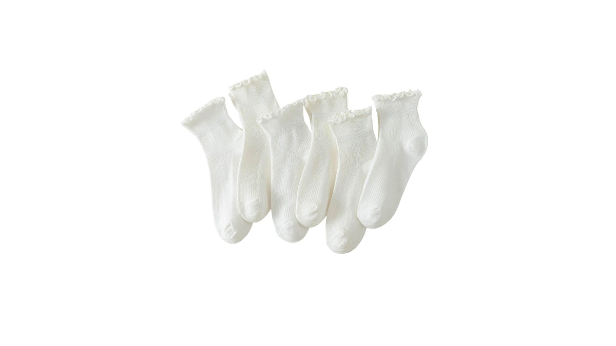 Hstyle Ruffle Socks Women, 6 Pairs Of White Breathable Cool