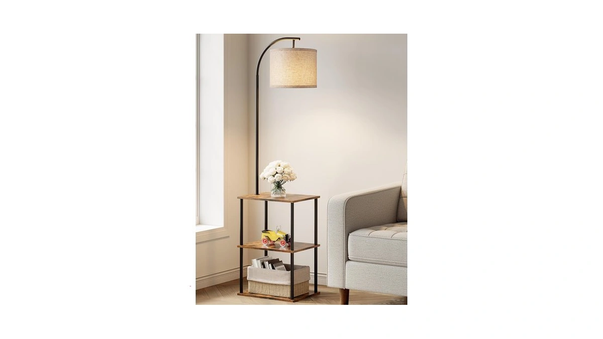 Partphoner Floor Lamp With Table, Night Stand With Lamp, Narrow
