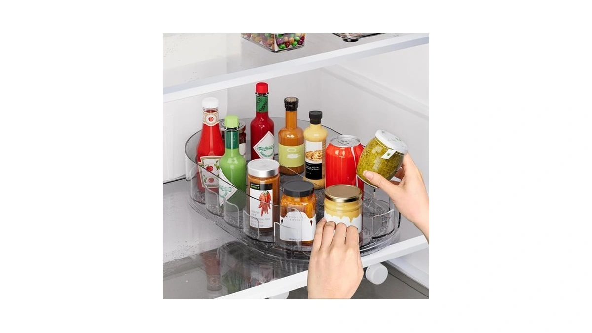 Holinwa Lazy Susan Organizer For Refrigerator, 13" X 8.5" Clear