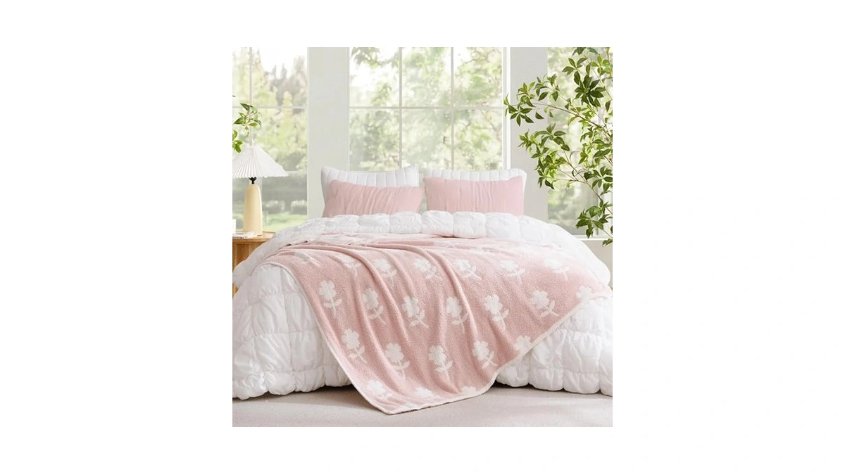 Snuggle Sac Twin Size Bedding Blanket, Pink Flower Throw Blanket