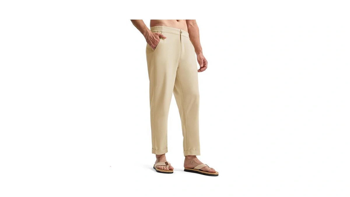 Tbmpoy Men’s Linen Pants Casual Lightweight Beach Summer Pants Elastic