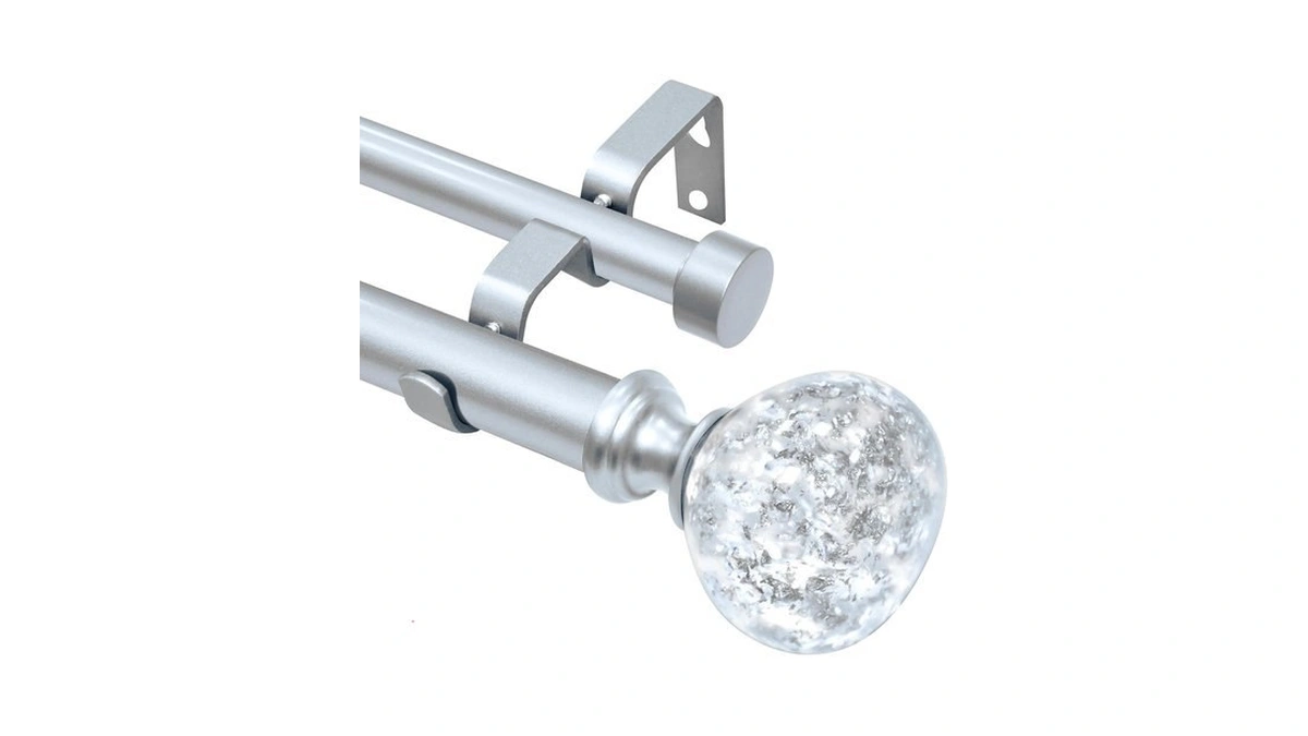 Silver Double Curtain Rod 28-48 Inch Heavy Duty Foil Resin
