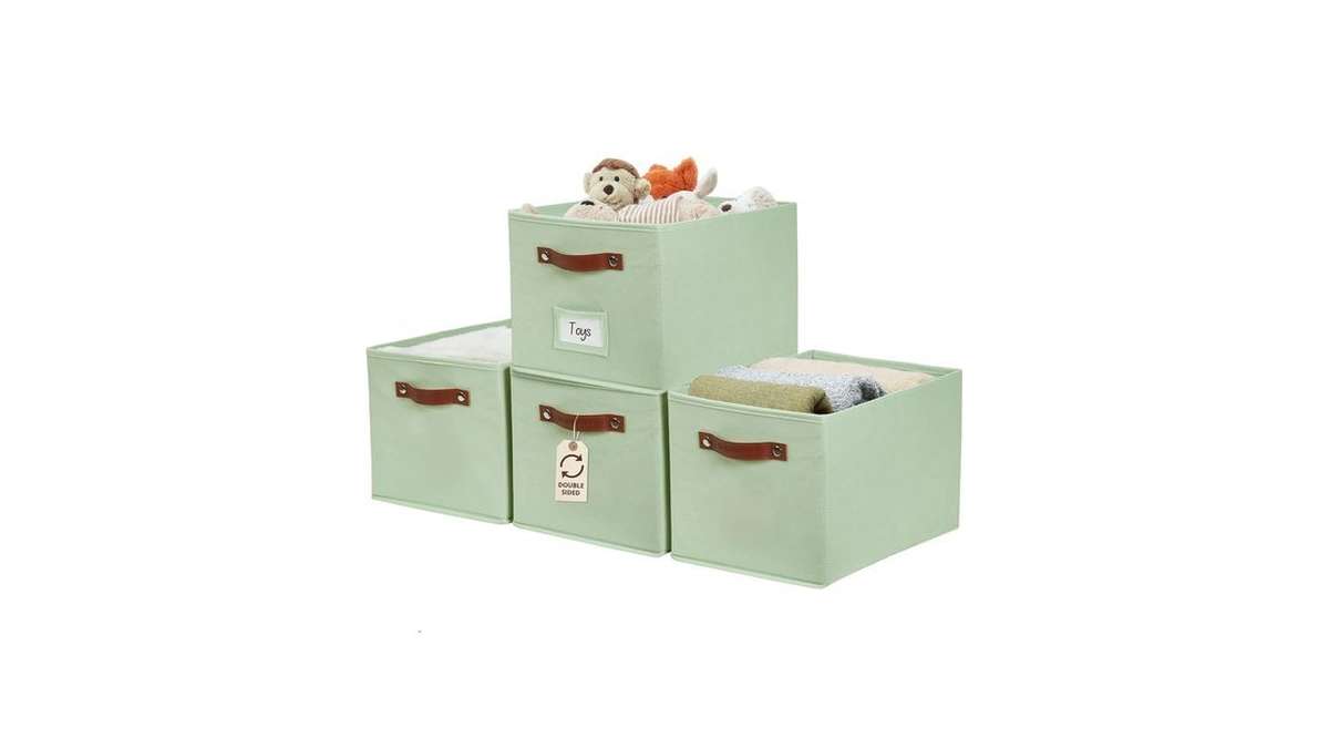 Decomomo Storage Bins, Large Fabric Baskets For Shelves, Green (4
