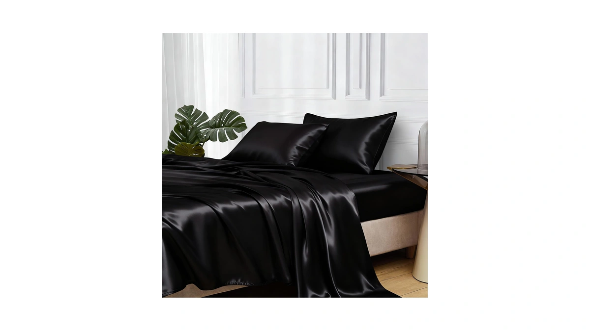 Mr&hm Satin Bed Sheets, Queen Size Sheets Set, 4 Pcs