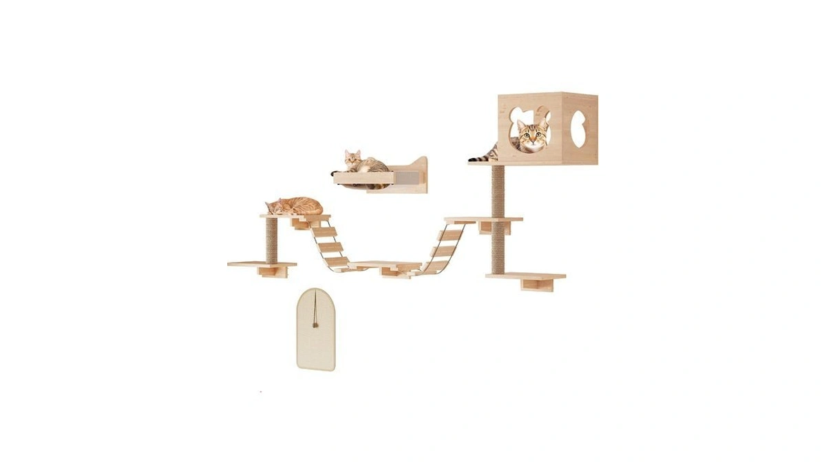 Petkaboo Cat Wall Shelves Cat Wall Furniture With Condo, Hammock,