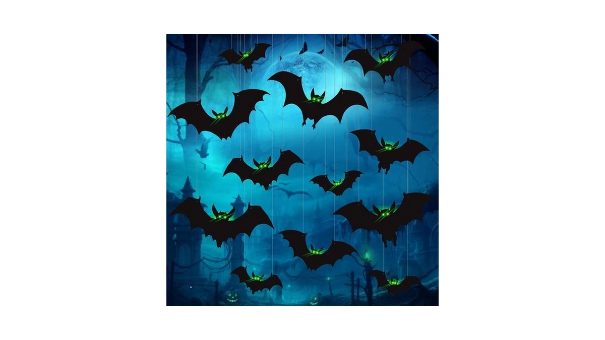 12 Pcs Hanging Bats Halloween Decorations Outdoor - Large Flying