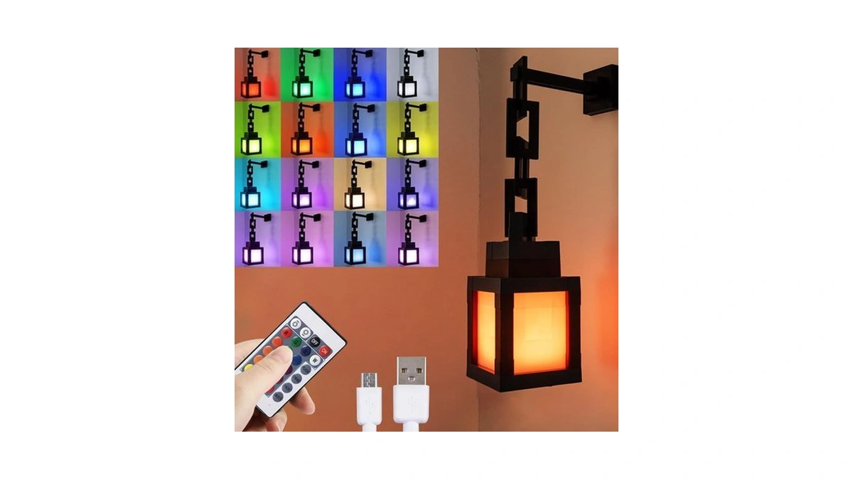 Pixelated Lantern Night Light For Kids, Led 16 Colors Change