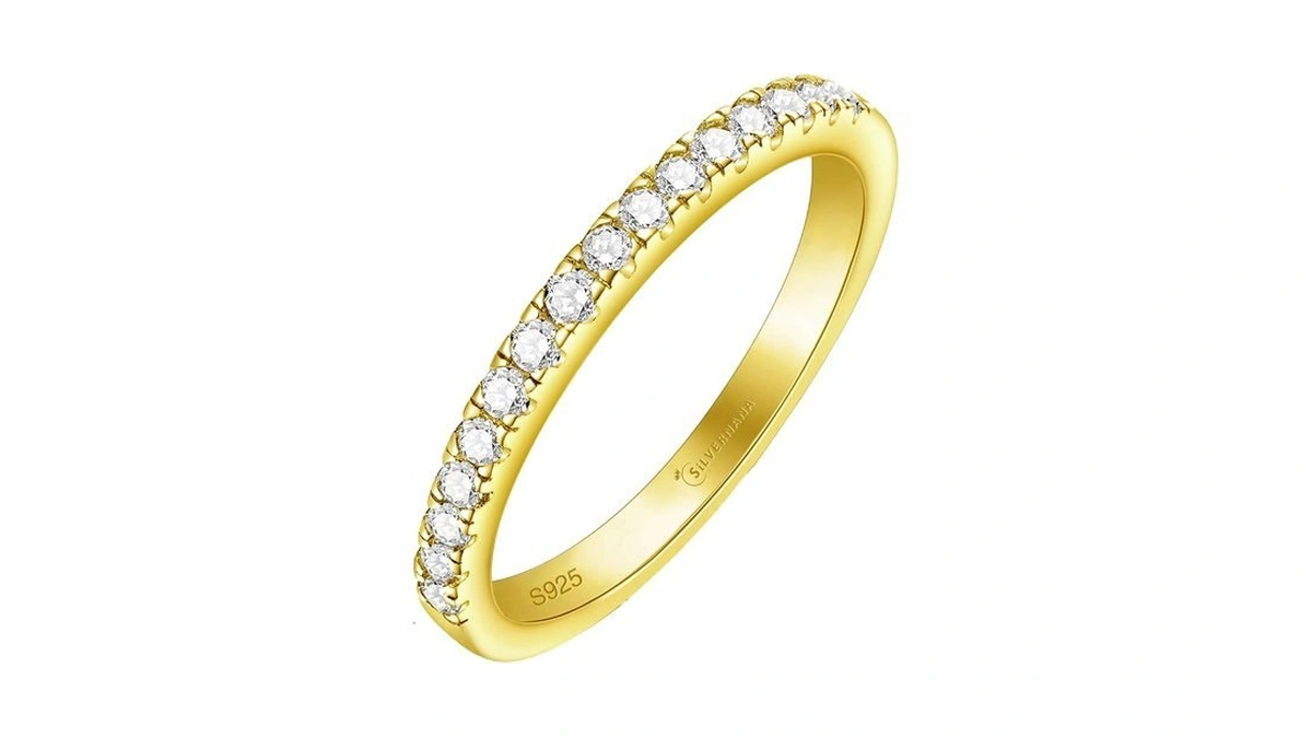 Silvernana 0.3ct Moissanite Wedding Band For Women Yellow Gold Plated