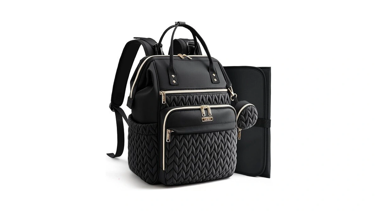 Lekesky Quilted Diaper Bag Backpack, Wide Opening Large Baby Bag