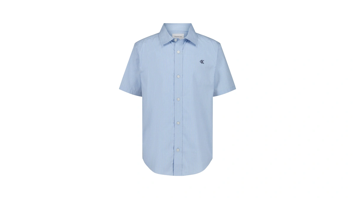 Calvin Klein Boys' Short Sleeve Woven Button-down Shirt, Provence Grid,