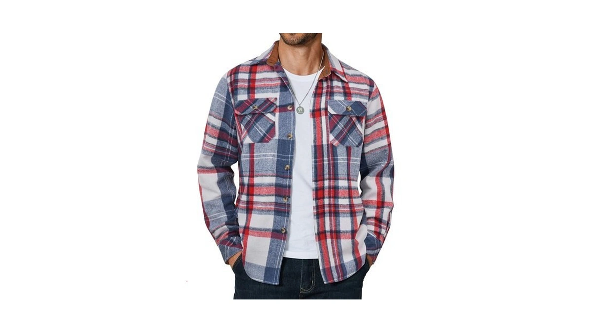 Coofandy Men's Long Sleeve Flannel Shirts Fashion Plaid Jacket Casual