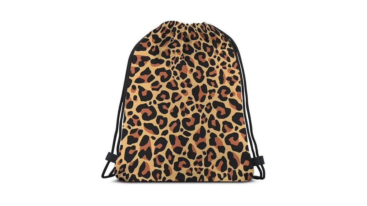 Beabes Brown Leopard Print Drawstring Backpack Animal Skin Digital Printed