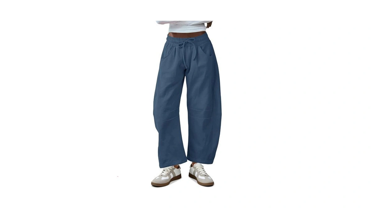 Fisoew Women's Barrel Leg Sweatpant Drawstring Elastic Waisted Wide Leg
