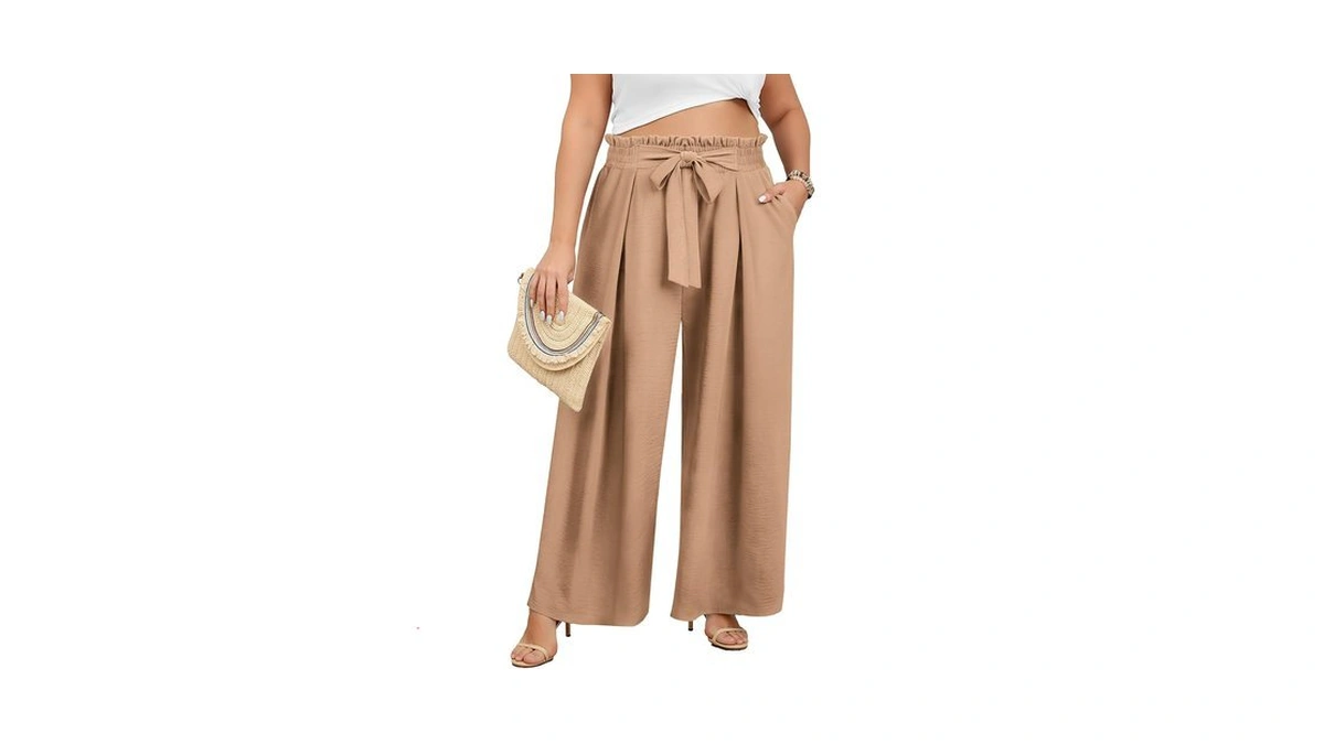 Lastshe Women's Plus Size Pants Wide Leg Work Casual Palazzo