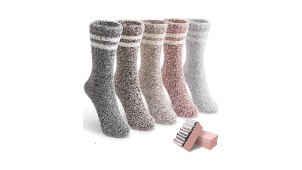 Sisosock 5 Pairs Fuzzy Soft Cozy Comfy Socks Warm Birthday