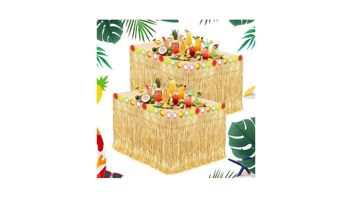 2 Pack Hawaiian Grass Table Skirt 108" X 29.5", Laua