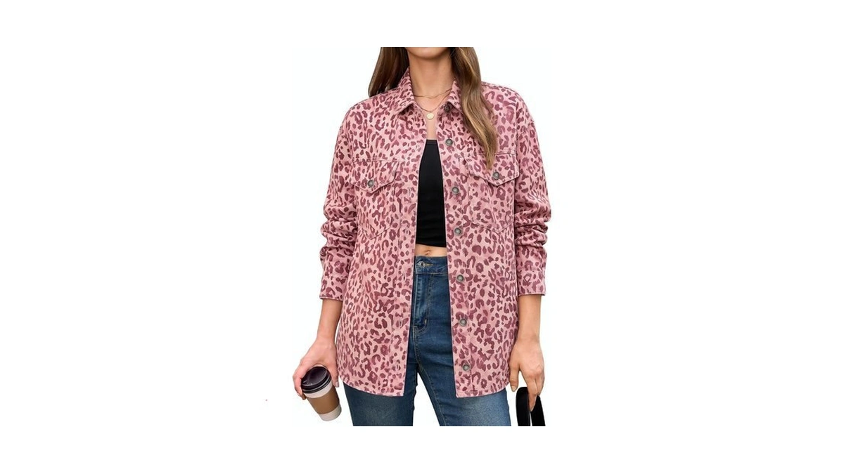 Luvamia Leopard Jean Jacket Women Cheetah Print Denim Shacket Jackets