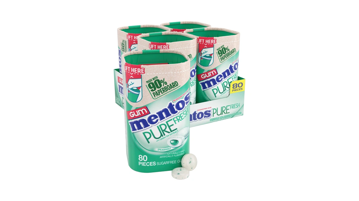 Mentos Sugar Free Gum With Xylitol, Spearmint, 80 Piece Bottle