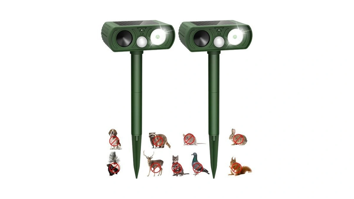 Azqpod Solar Ultrasonic Animal Repellent, Waterproof Deer Repellent, Outdoor Cat