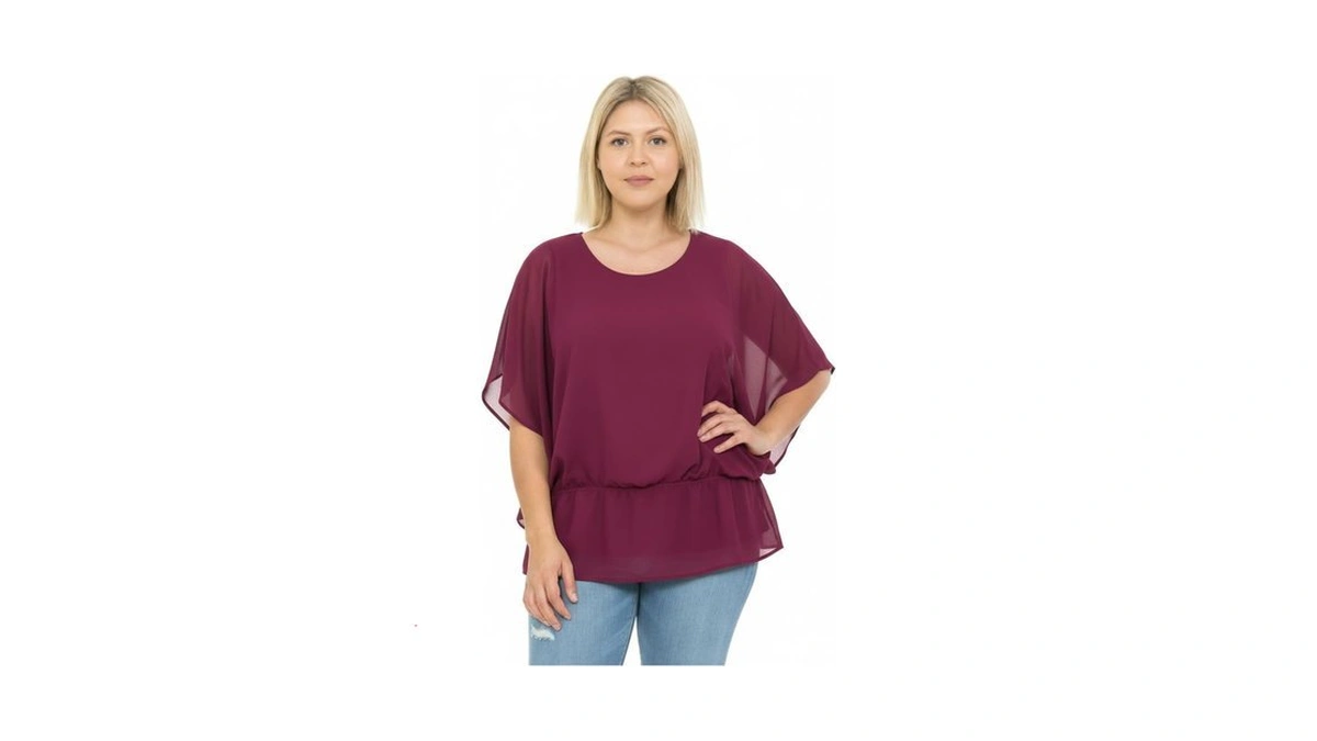 Leebe Women And Plus Chiffon Poncho Blouse Top (small-5x) (25wine,