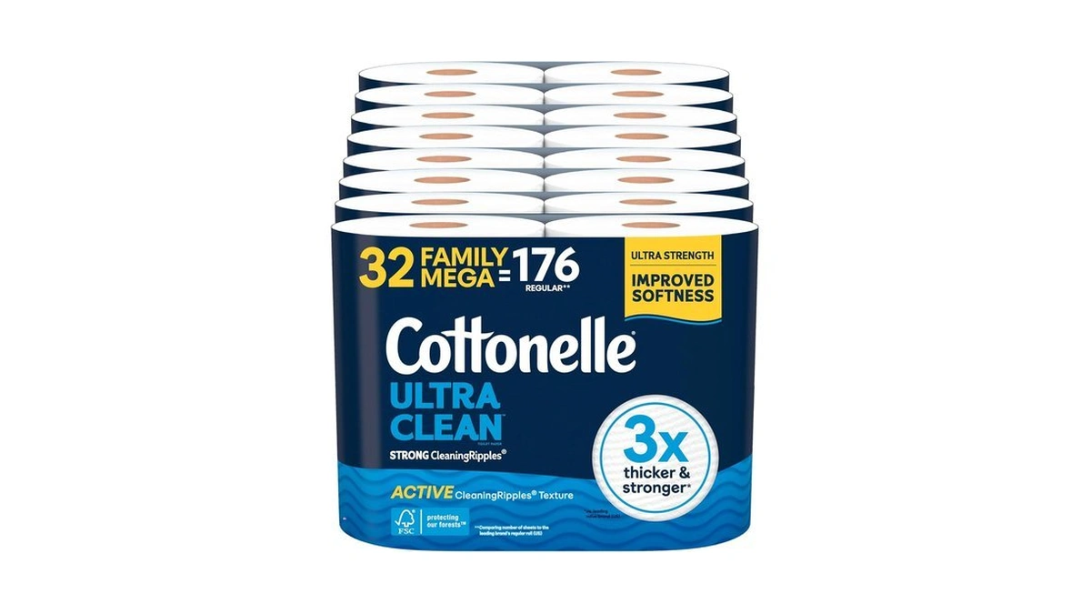 Cottonelle Ultra Clean Toilet Paper, 32 Family Mega Rolls=176 Regular