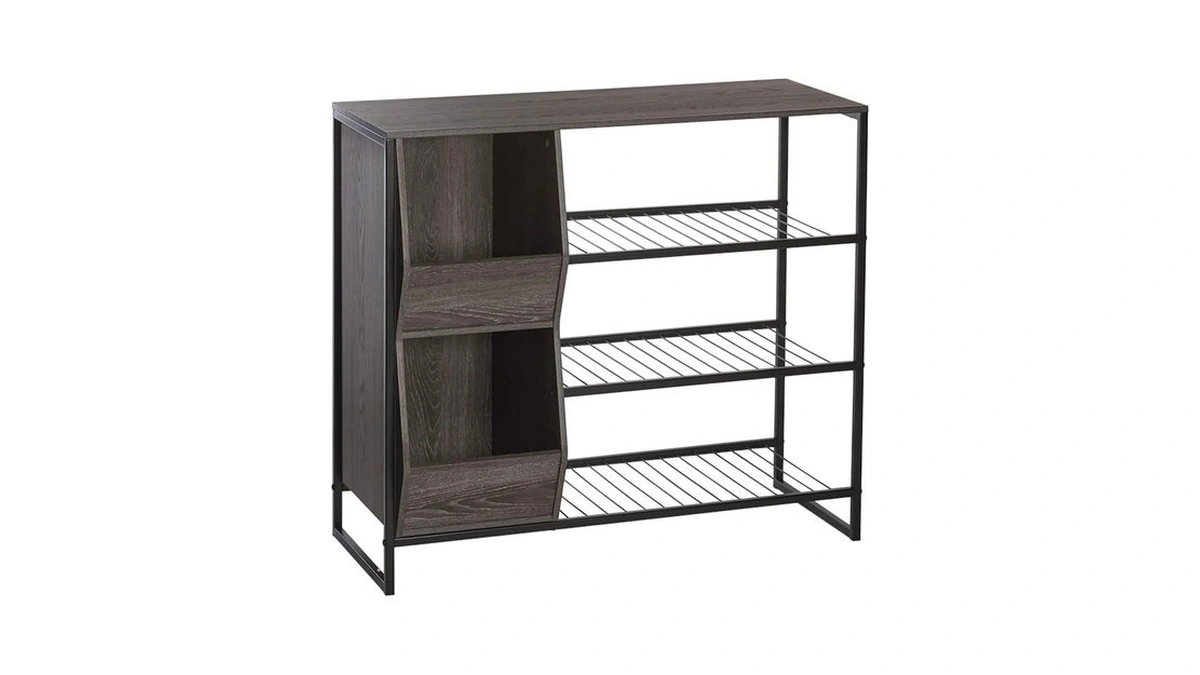 Riverridge Afton Shoe Storage Organizer, Black Frame + Weathered Woodgrain