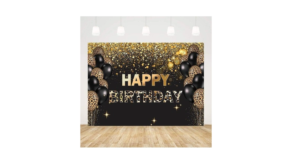 Ablin 8x6ft Happy Birthday Backdrop Gold Sequins Glitter Black Leopard