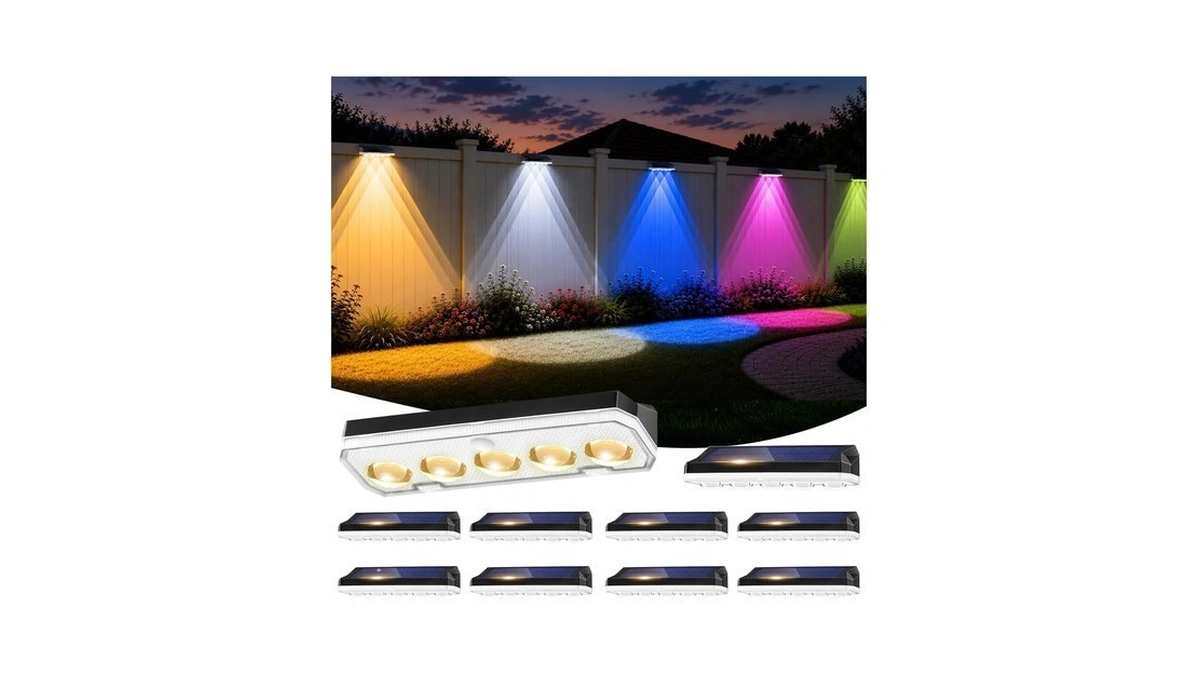 Tenmiro Solar Fence Lights Outdoor 10 Pack, 40 Modes Rgb