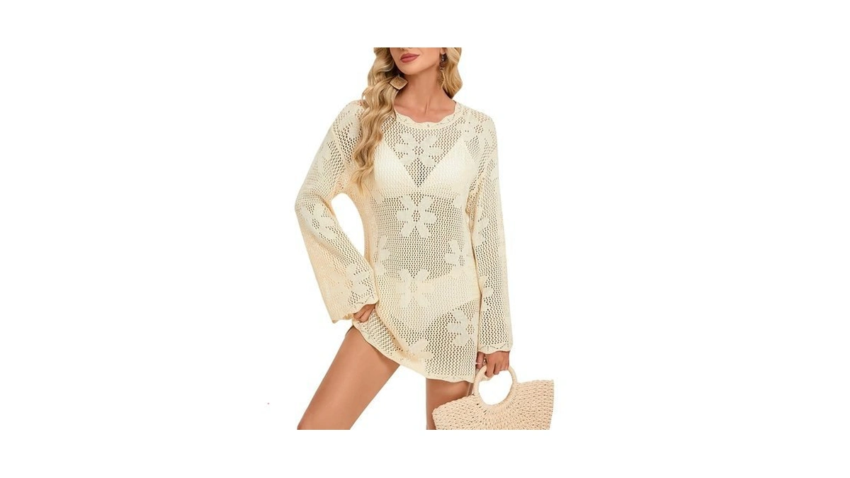 Women’s Crochet Cover Up Summer Long Sleeve Knit Bathing Suit